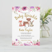 Invitation Bois Animaux Floral Baby Girl Sprinkle/Douche (Debout devant)
