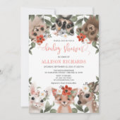 Invitation Bois animaux forêt amis fille baby shower (Devant)