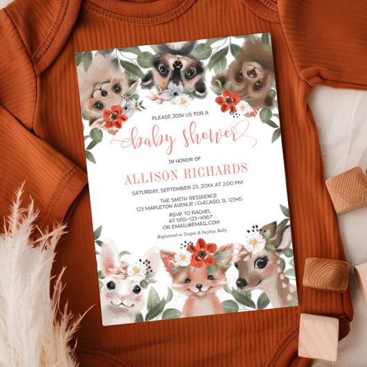Invitation Bois animaux forêt amis fille baby shower