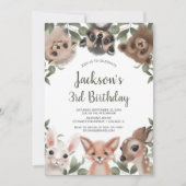 Invitation Bois animaux forêt amis garçon fête d'anniversaire (Devant)