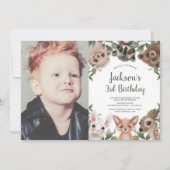 Invitation Bois animaux forêt amis garçon photo d'anniversair (Devant)