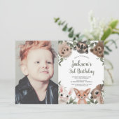 Invitation Bois animaux forêt amis garçon photo d'anniversair (Debout devant)