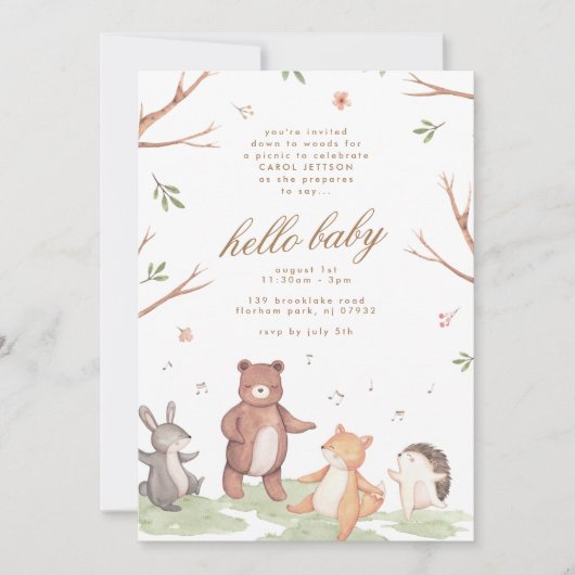Invitation Bois Animaux Forêt Bébé dans le Baby shower en fle (Devant)