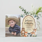 Invitation Bois animaux forêt garçon d'anniversaire photo (Debout devant)