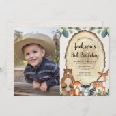 Invitation Bois animaux forêt garçon d'anniversaire photo (Devant / Derrière)