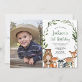 Invitation Bois animaux forêt garçon ou fille photo d'anniver (Devant)