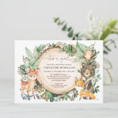 Invitation Bois Animaux Forêt Verdure Baby shower fille (Debout devant)