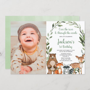 Invitation Bois animaux garçon fille 1er anniversaire photo