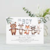 Invitation Bois Animaux Mignons Hiver Oh Baby shower Garçon (Debout devant)