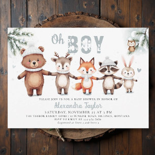 Invitation Bois Animaux Mignons Hiver Oh Baby shower Garçon