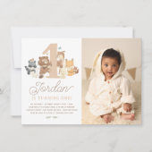 Invitation Bois Animaux mignons Premier anniversaire Photo (Devant)