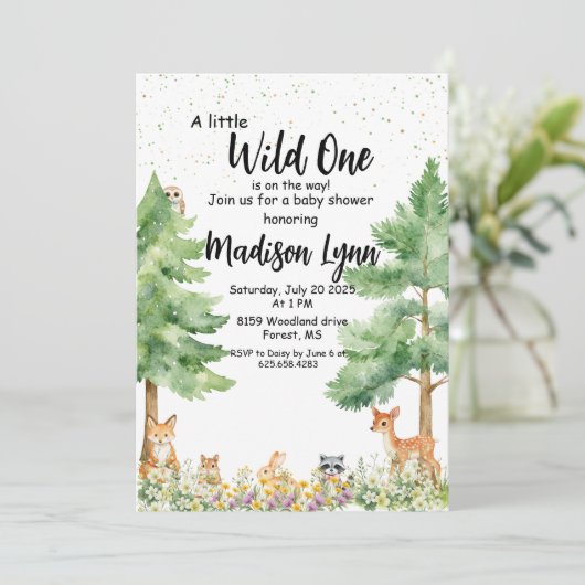 Invitation Bois animaux mignons renard sauvage un baby shower (Debout devant)