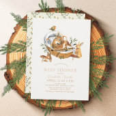Invitation Bois Animaux Moïse Panier Baby shower champignon