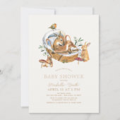 Invitation Bois Animaux Moïse Panier Baby shower champignon (Devant)