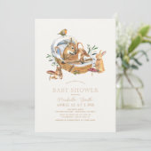 Invitation Bois Animaux Moïse Panier Baby shower champignon (Debout devant)