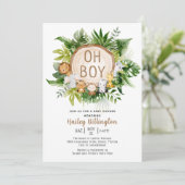 Invitation Bois Animaux Oh Garçon Baby shower aquarelle (Debout devant)