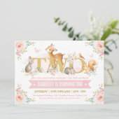 Invitation Bois Animaux Or rose Floral 2e anniversaire (Debout devant)