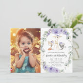 Invitation Bois Animaux Purple Floral Verdure Anniversaire (Debout devant)