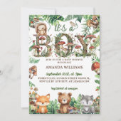 Invitation Bois Animaux Rustique mignon Baby shower garçon (Devant)