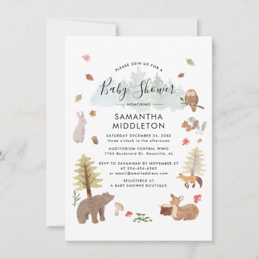 Invitation Bois Animaux Rustiques Baby shower Garçons (Devant)