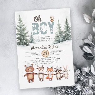 Invitation Bois Animaux Rustiques Baby shower pour garçons d'