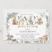 Invitation Bois Animaux Sage Verdure Jumeaux Baby shower (Devant)