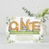 Invitation Bois animaux UN garçon de verdure anniversaire (Debout devant)