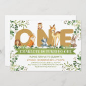 Invitation Bois animaux UN garçon de verdure anniversaire (Devant / Derrière)