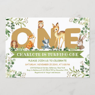 Invitation Bois animaux UN garçon de verdure anniversaire