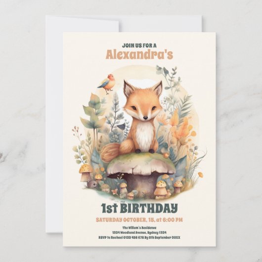 Invitation Bois Animaux Végétation 1er anniversaire (Devant)
