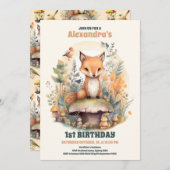 Invitation Bois Animaux Végétation 1er anniversaire (Devant / Derrière)