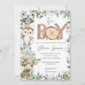 Invitation Bois Animaux Végétation Bois Baby shower garçon (Devant)