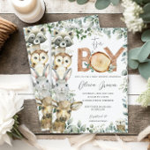 Invitation Bois Animaux Végétation Bois Baby shower garçon