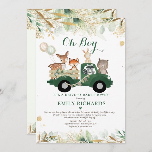 Invitation Bois Animaux Végétation Conduite Par Baby shower (Devant / Derrière)