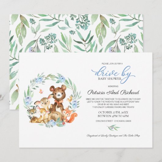 Invitation Bois Animaux Végétation Conduite Par Baby shower (Devant / Derrière)
