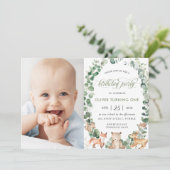 Invitation Bois Animaux Végétation Fête d'anniversaire Photo (Debout devant)