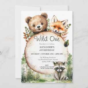 Invitation Bois Animaux Végétation Sauvage Un 1er Anniversair