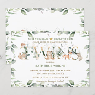 Invitation Bois Animaux Végétation Twin Baby shower Neutre