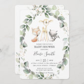 Invitation Bois Animaux Verdure rustique Baby shower feuillu (Devant / Derrière)