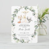Invitation Bois Animaux Verdure rustique Baby shower feuillu (Debout devant)