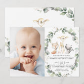 Invitation Bois Animaux Verdure rustique Photo Anniversaire (Devant / Derrière)