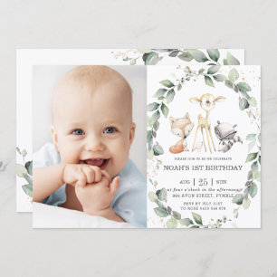 Invitation Bois Animaux Verdure rustique Photo Anniversaire