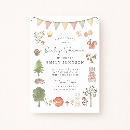 Invitation Bois aquarelle | Baby shower Forest Friends