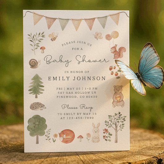 Invitation Bois aquarelle | Baby shower Forest Friends