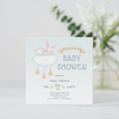 Invitation Bois Aquarelle Bunny Baby shower Turquoise clair (Debout devant)