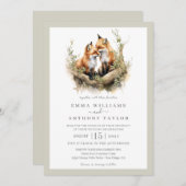 Invitation Bois aquarelle Fox Couple Mariage (Devant / Derrière)