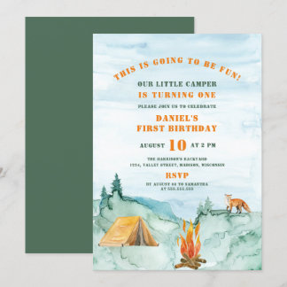Invitation Bois Aquarelle Petit Camper Premier Anniversaire