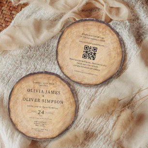 Invitation Bois arbre étable code QR tout en un mariage