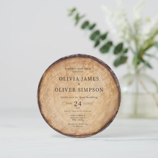 Invitation Bois arbre étable code QR tout en un mariage (Debout devant)
