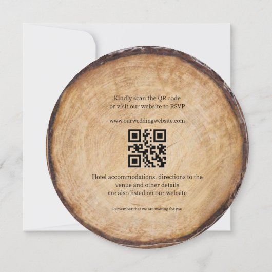 Invitation Bois arbre étable code QR tout en un mariage (Dos)